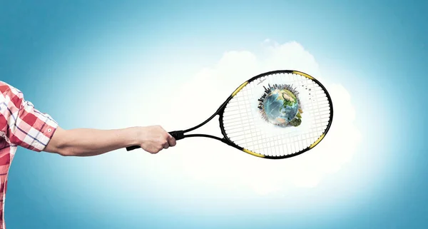 Racket in person hand — Stock Photo, Image