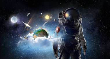 Astronot uzayda. Karışık teknik
