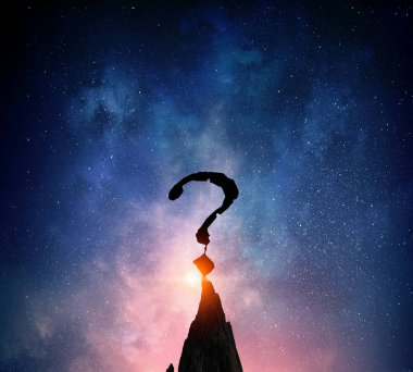 Karanlığın içinde soru işareti. Karışık teknik