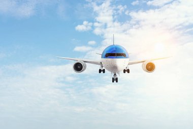 Uçak gün gökyüzünde. Karışık teknik