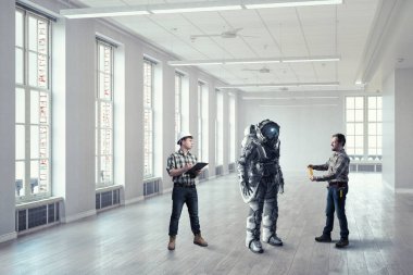 Uzay elbisesi tasarımı bilim adamları. Karışık teknik