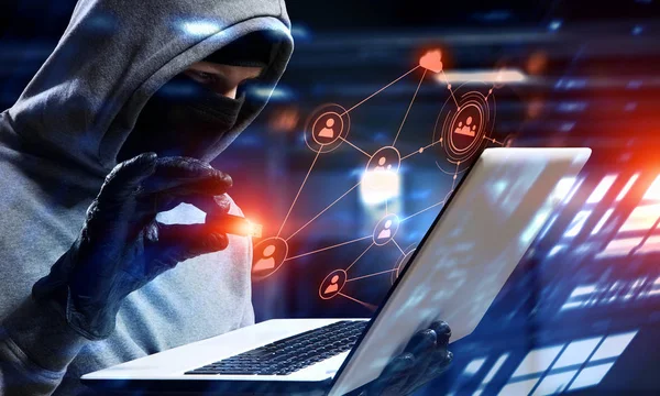 Hálózati biztonság és adatvédelem bűnözés. Vegyes technika — Stock Fotó