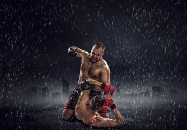 Box fighters trainning outdoor . Mixed media — Stock Photo, Image