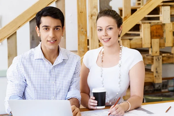 Two young architects in office — Stock Photo, Image