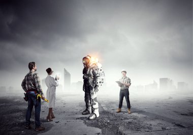 Uzay elbisesi tasarımı bilim adamları. Karışık teknik