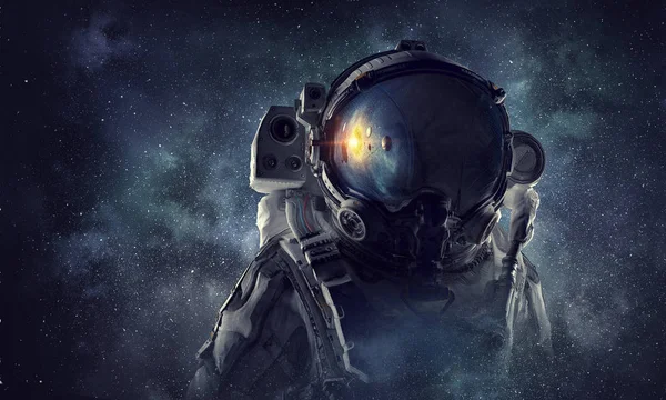 Astronautów w przestrzeni kosmicznej. Techniki mieszane — Zdjęcie stockowe