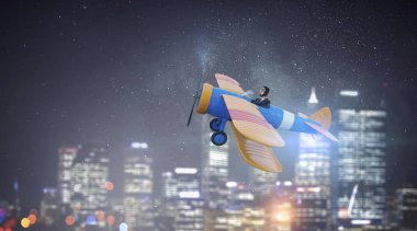 Çizilmiş uçak kadında. Karışık teknik