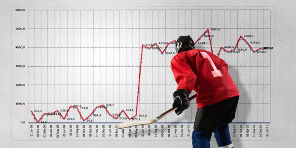 Hockey player and dynamics graph. Mixed media