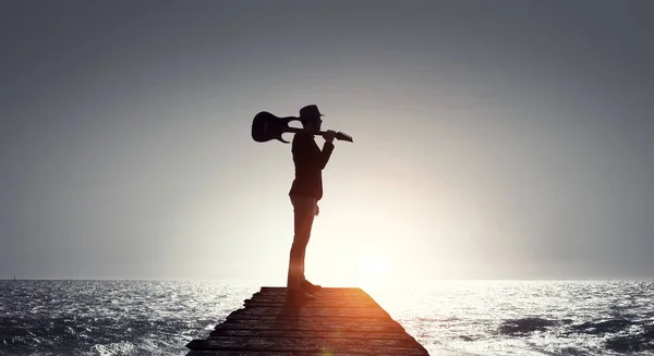 Elegant guitarist silhouette — Stock Photo, Image