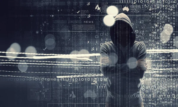 Be aware of hacker attack. Mixed media — Stock Photo, Image