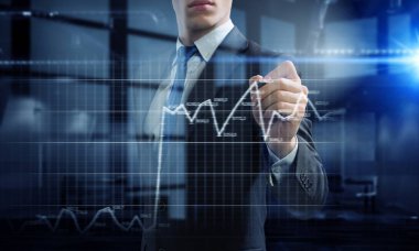 Karanlık ofisinde bir iş adamı. Karışık teknik