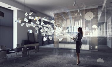 Zarif kadın Sekreter. Karışık teknik