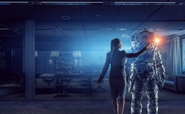 Uzay elbisesi tasarımı bilim adamları. Karma ortam. Karışık teknik