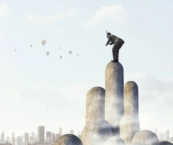 Businessman diving from top . Mixed media . Mixed media — Stock Photo, Image