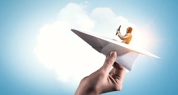 Aviator in origami plane. Mixed media . Mixed media — Stock Photo, Image