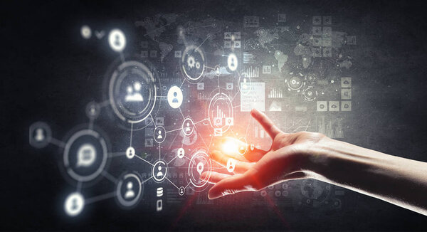 Футуристическая концепция беспроводной связи. Смешанные медиа
