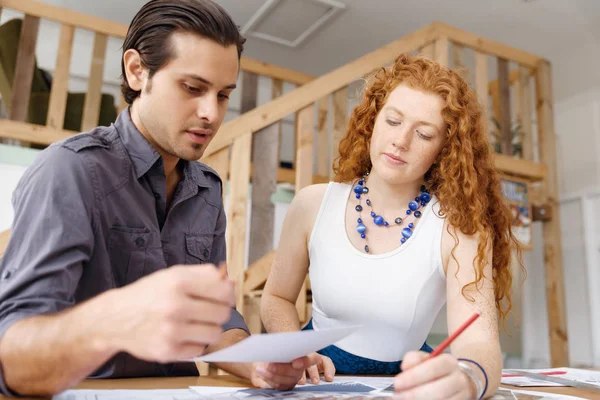 Two young architects in office — Stock Photo, Image