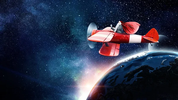 Santa hediyeler teslim için aceleyle. Karışık teknik