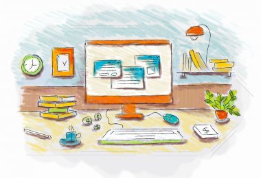 Nesnelerle çalışma tablosunun çizilmiş resim