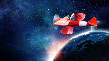 Santa hediyeler teslim için aceleyle. Karışık teknik