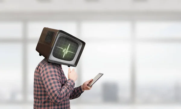 Problem of television addiction . Mixed media — Stock Photo, Image