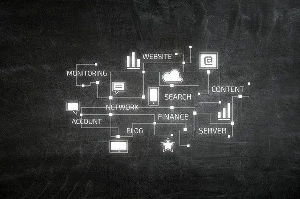 Network of remote service. Mixed media — Stock Photo, Image