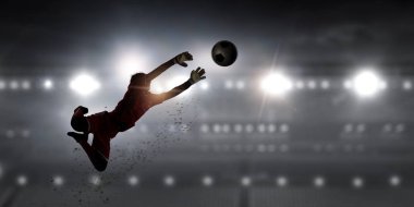 Kaleci oyuncu eylem. Karışık teknik