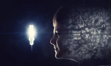 Parlak fikirler kafasında. Karışık teknik