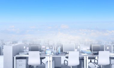 Açık plan ofisleri. Karışık teknik