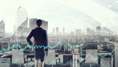 Açık plan ofisleri. Karışık teknik