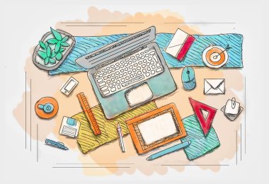 Nesnelerle çalışma tablosunun çizilmiş resim