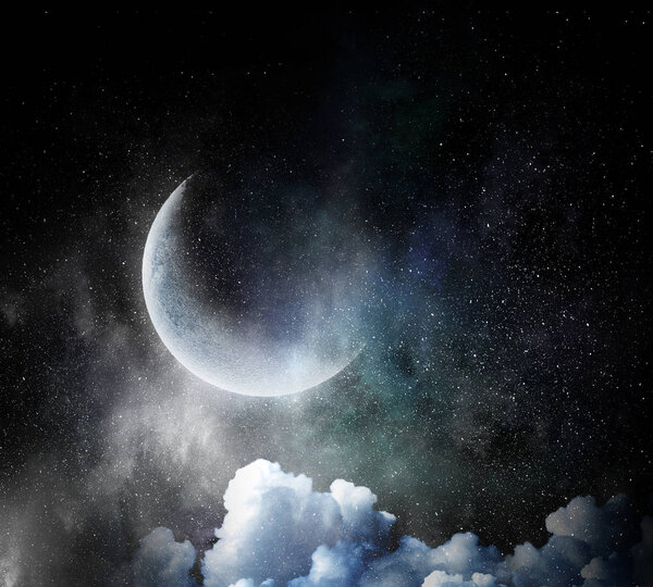 Background image with moon planet in night starry sky