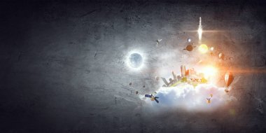 Modern şehir scape. Karışık teknik