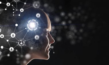 Parlak fikirler kafasının içinde. Karışık teknik