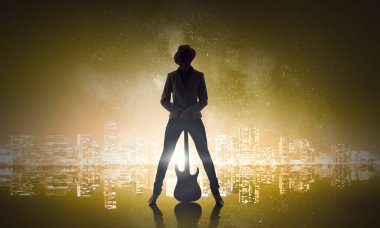 Rock gitar kızla. Karışık teknik