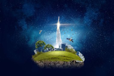 Modern şehir scape. Karışık teknik