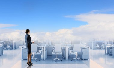 Açık plan ofisleri. Karışık teknik