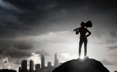 Rock gitar kızla. Karışık teknik