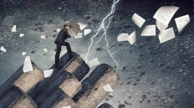 Şemsiye ile zarif bankacı. Karışık teknik