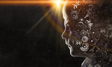 Parlak fikirler kafasında. Karışık teknik