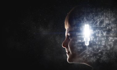 Parlak fikirler kafasında. Karışık teknik
