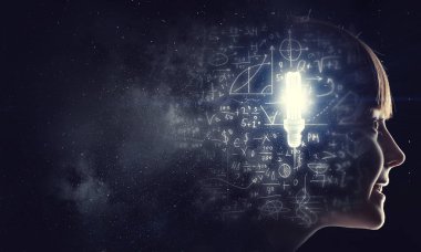 Parlak fikirler kafasının içinde. Karışık teknik