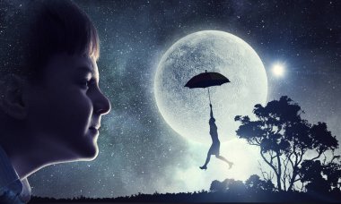 Parlak fikirler kafasında. Karışık teknik