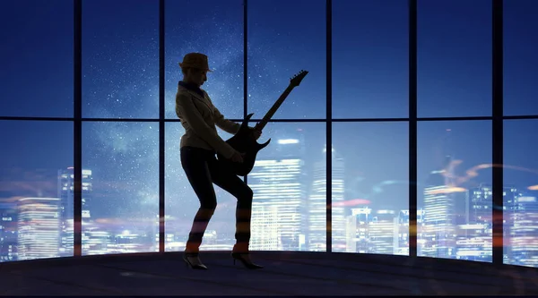 Rockgirl mit Gitarre. Gemischte Medien — Stockfoto
