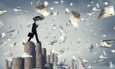 Şemsiye ile zarif bankacı. Karışık teknik