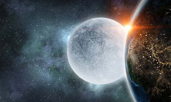 Hold és a Föld bolygó — Stock Fotó