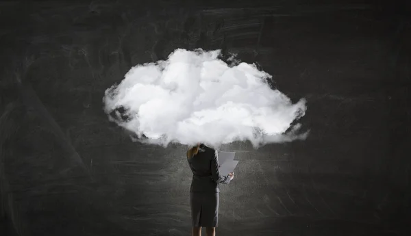 Cloud headed woman — Stock Photo, Image
