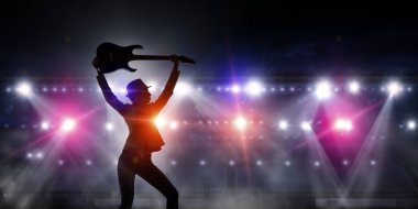 Rock gitar kızla. Karışık teknik