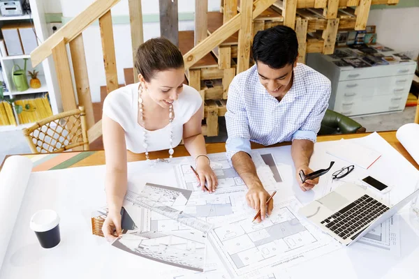 Two young architects in office — Stock Photo, Image