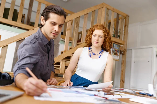 Two young architects in office — Stock Photo, Image